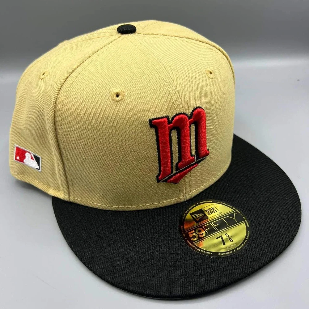 Minnesota Twins Hat Men 7‎ 5/8 Beige Black 59Fifty New Era MLB Snap Back Cap